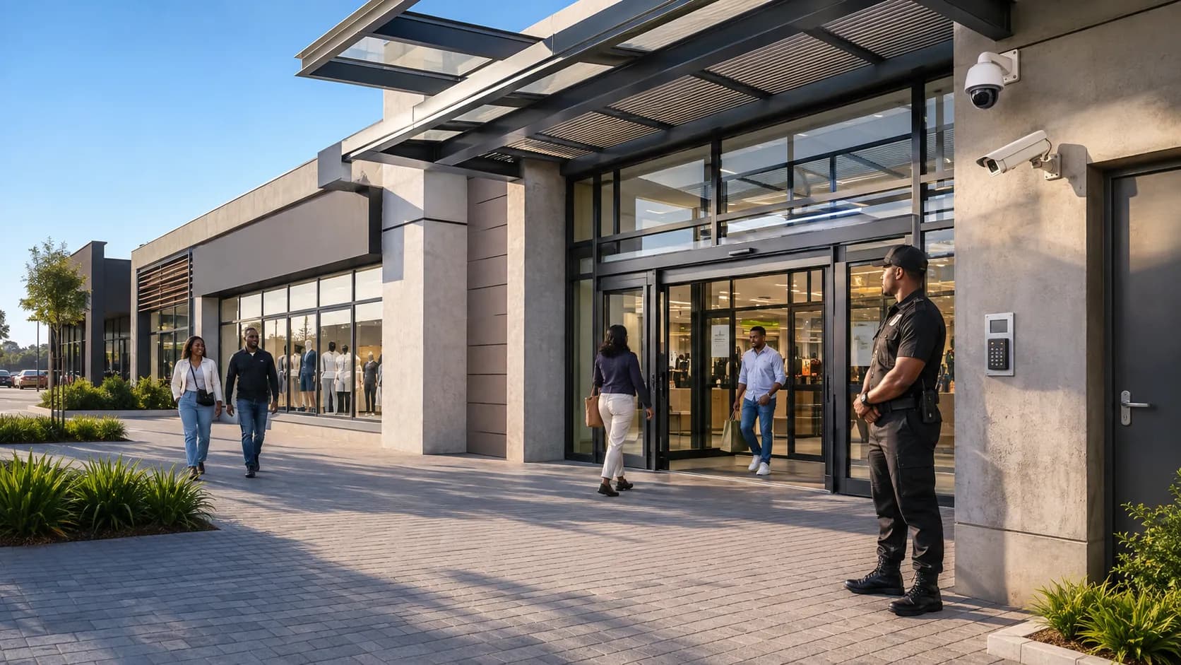 Commercial retail environment with professional security presence